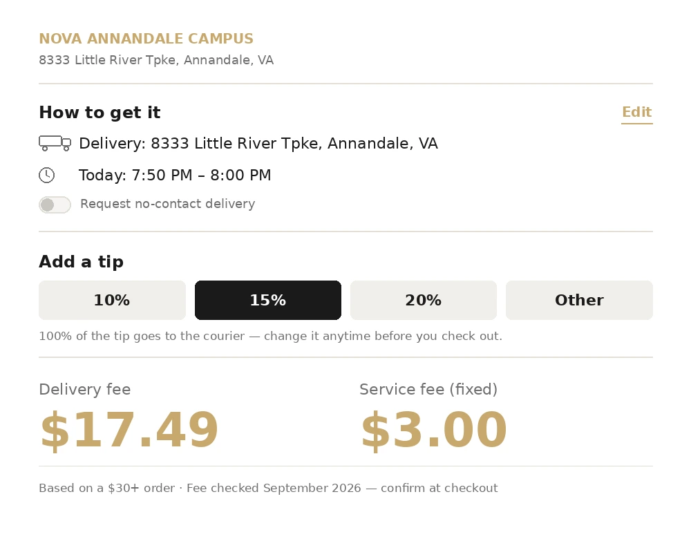 Sashimi DC delivery cart view example near NOVA Annandale Campus