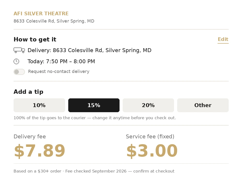 Sashimi DC delivery cart view example near AFI Silver Theatre