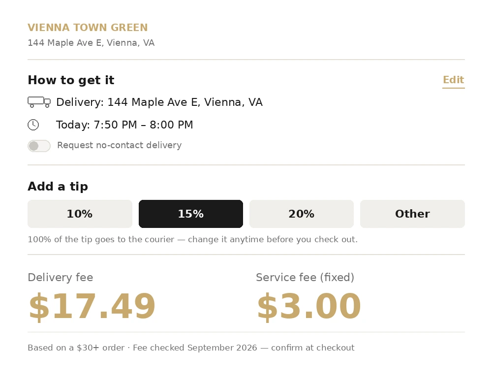 Sashimi DC delivery cart view example near Vienna Town Green