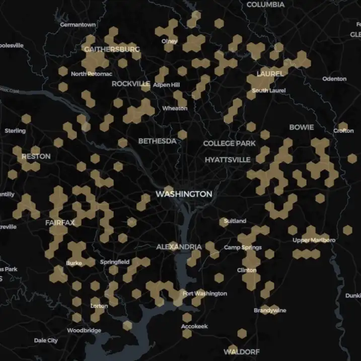 Sashimi DC delivery coverage map — Washington DC, Northern Virginia, and Maryland